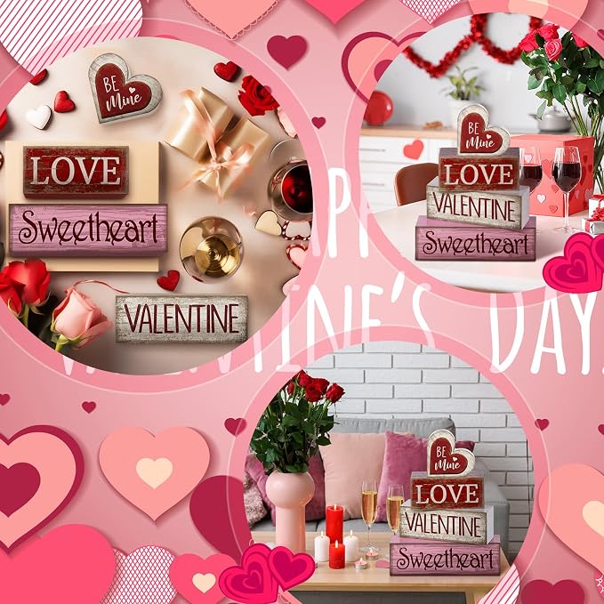 Lineshading 4 Pcs Valentine Table Decoration Wooden Be Mine Heart Decor - Image 7