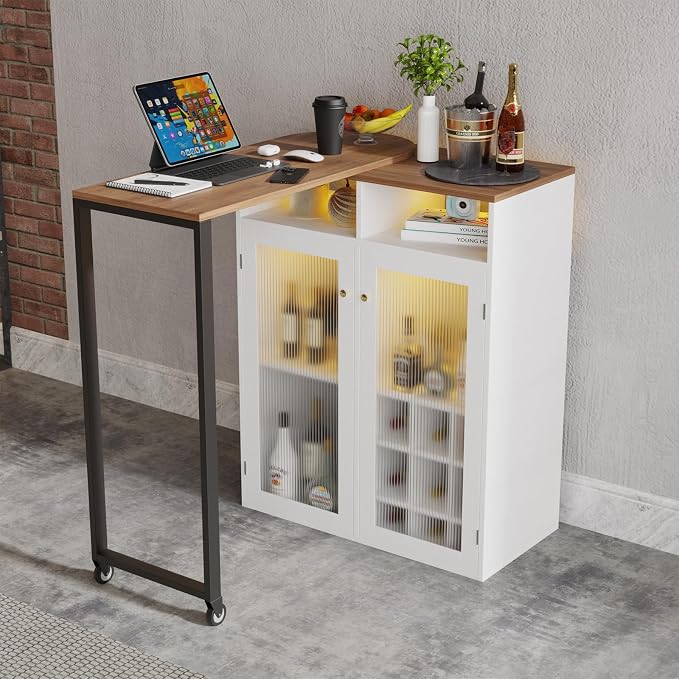 Home Bar Unit with Charging Station & Lights & Storage Mini Corner Bar Table - Image 8