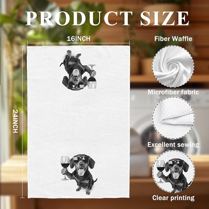 Funny Black Dachshund Wine Kitchen Towels, Cute Dog Tea Towels, Dog Lover Gifts - Image 6