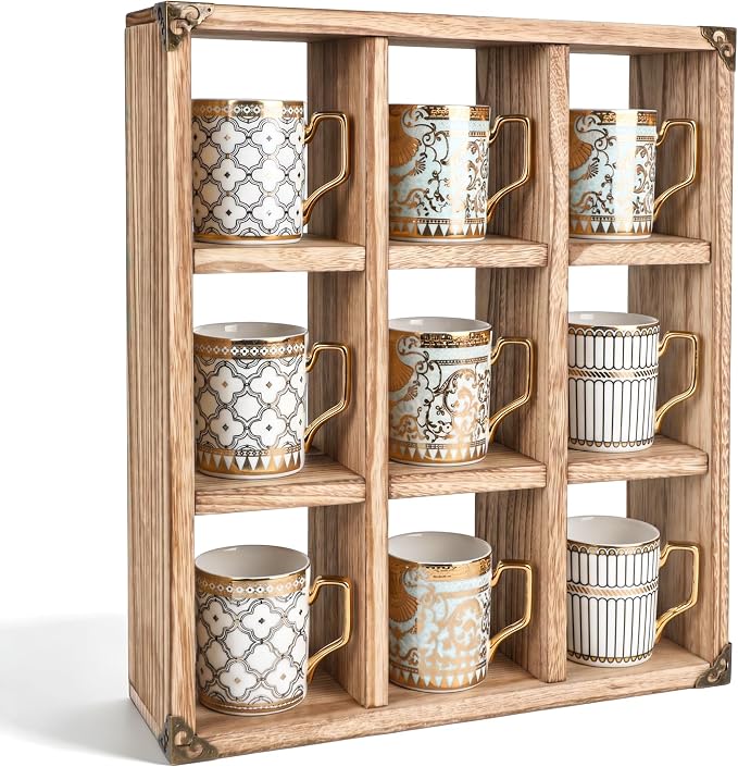 9 Slot Coffee Mug Display Rack - 17in Wall Mounted | Solid Wood - Image 9