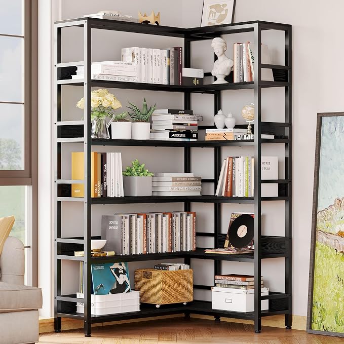 IRONCK Corner Bookshelf 6 Tiers, Industrial Corner Bookcase - Image 8