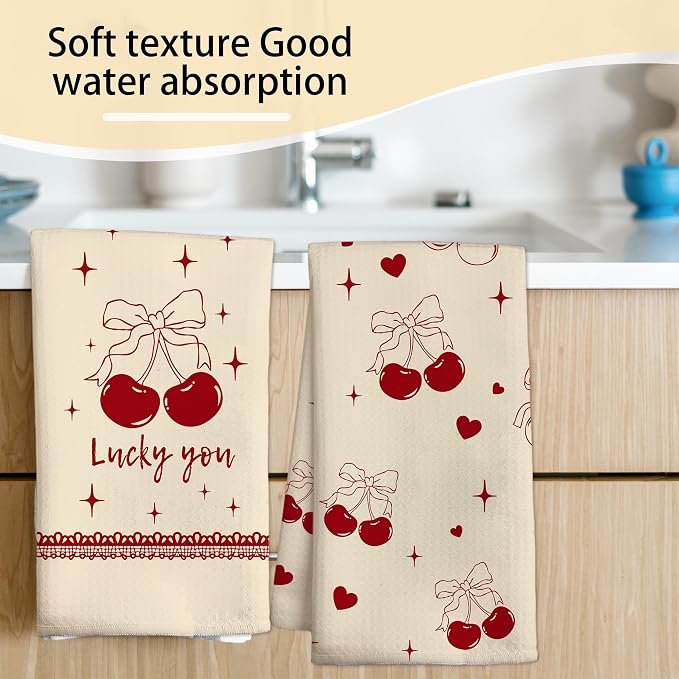 Funny Kitchen Dish Towel Set of 2, Cute Waffle Weave Dish Cloth, Lucky You - Image 7