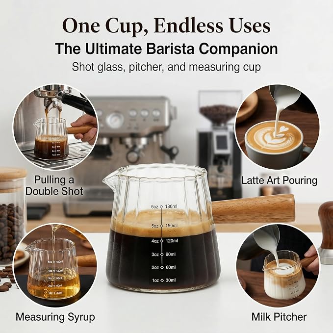 6 oz Espresso Cups With Wood Handle, Espresso Accessories, Ribbed Milk Frothing - Image 7