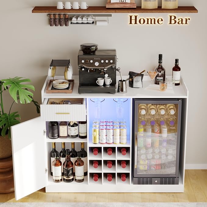 Garvee Coffee Bar Cabinet with Fridge Space, Wine Cabinet with Glass Holder - Image 7