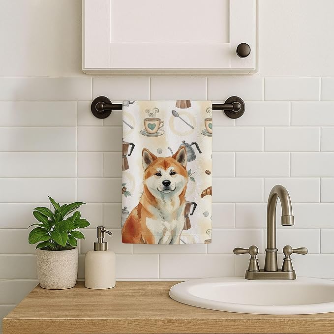Caroline's Treasures Red Akita Coffee Bar Kitchen Towel Velour Plush Front and - Image 7