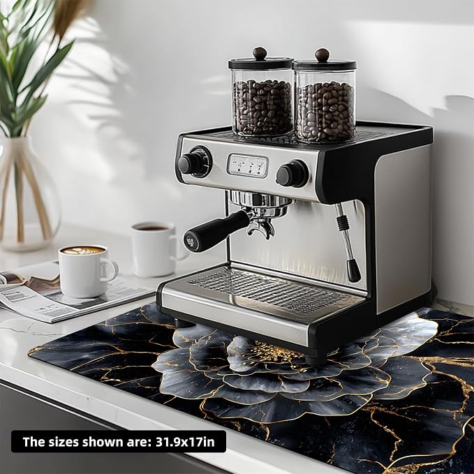 NYZE Coffee Bar Mat for Countertop Absorbent Non Slip Dish Drying Mat Black - Image 8