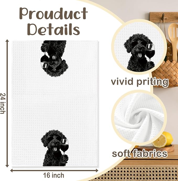 Funny Portuguese Water Dog Kitchen Towels Set of 2, Dog Kitchen Bar Accessories - Image 6