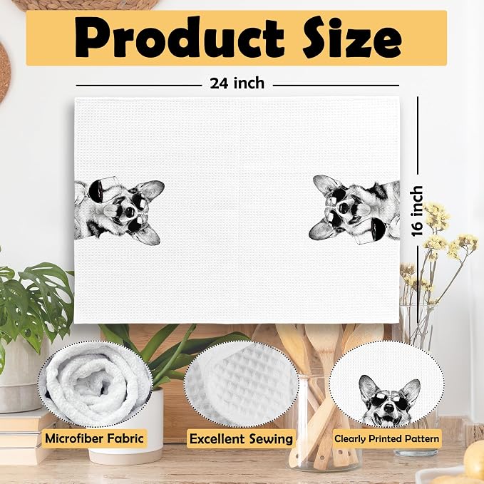 Funny Corgi Kitchen Towels Set of 2, Funny Dog Kitchen Accessories, Coffee - Image 6