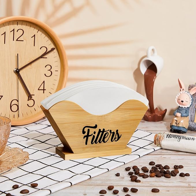 Juexica Farmhouse Cone Coffee Filter Holder Storage number 4 Rustic Wood Holder - Image 7