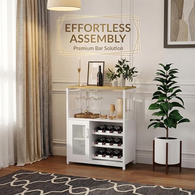 Wine Bar Cabinet, 3-Tier Removable wine rack cabinet glass holder, Mesh door - Image 8
