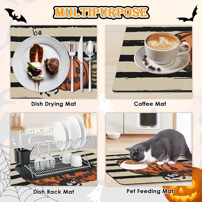 Arttown Coffee Mat for Countertops, Retro Striped Pumpkin Devil Gourd Dish - Image 6