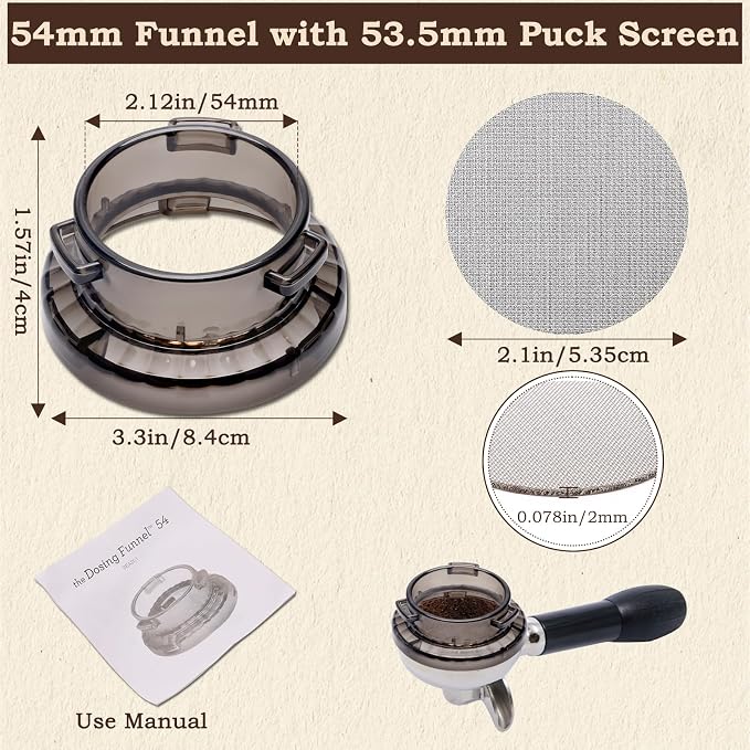 54mm Dosing Funnel with 53.5mm Puck Screen, Catcan Espresso Portafilter Funnel - Image 8