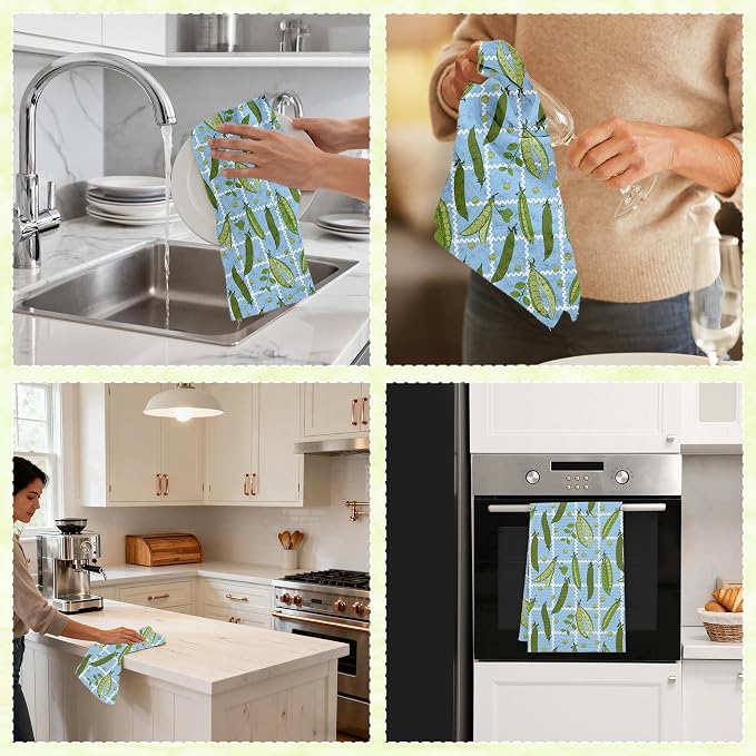 Bright Green Beans Kitchen Towels, Quick Drying Dish Towels, Soft Absorbent - Image 6