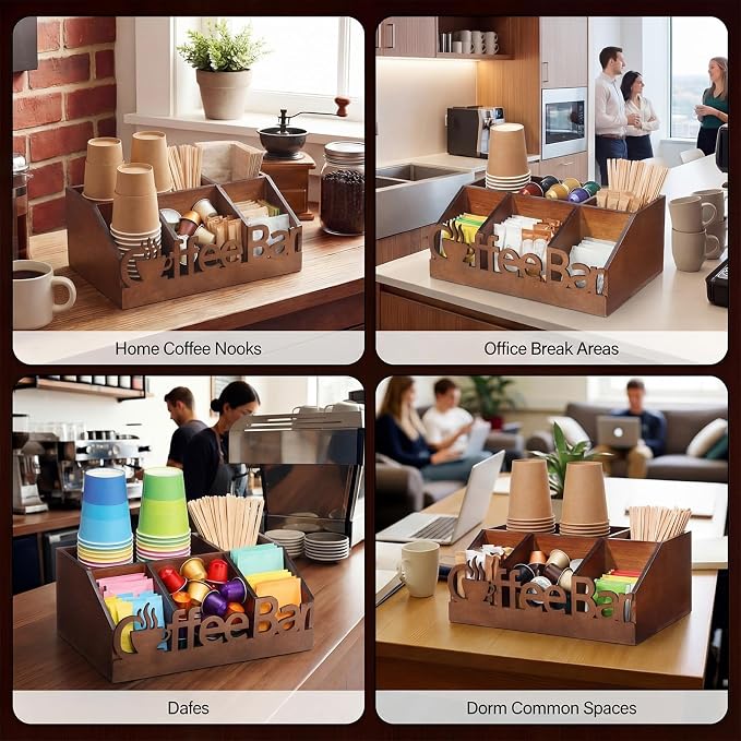 Coffee Station Organizer for Counter Wood Countertop Accessories Organizer - Image 6