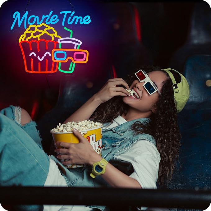 Movie Time Neon Sign Popcorn Cinema LED Light USB Powered Neon - Image 5