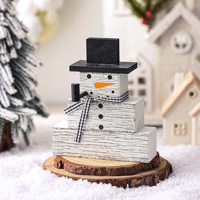 Geelin 4 Pcs Snowman Decor Winter Table Decorations Christmas Tiered Tray Decor - Image 6