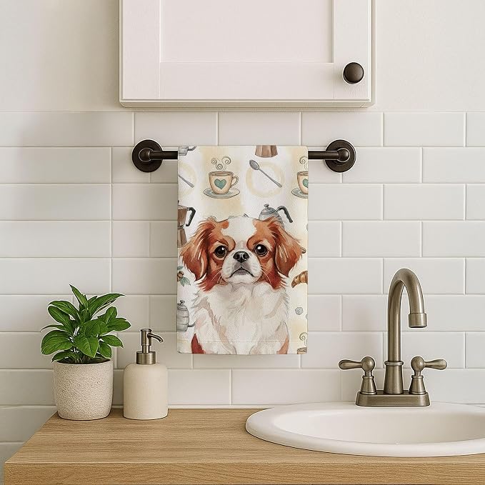 Caroline's Treasures Red and White Japanese Chin Coffee Bar Kitchen Towel - Image 7