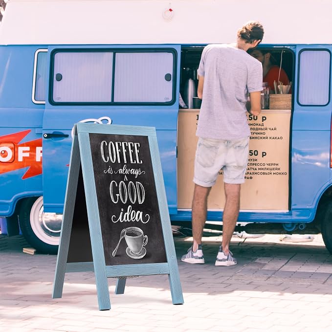 DAHAPYBOO Sandwich Board 40"x20" Solid Pine Wood Rustic Blue, Chalk Board Sign - Image 7