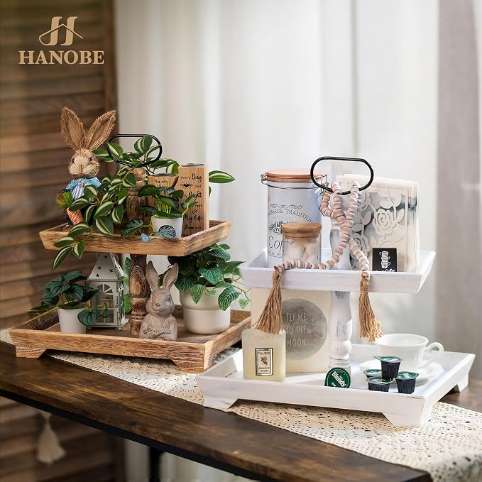 Hanobe Tiered Tray for Table Decor: 2 Tier Coastal Beach Decorative Stand | - Image 10