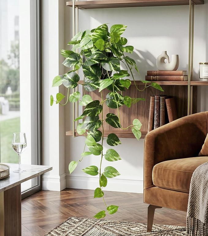 Fake Plants 2 Pcs Faux Pothos Plants Potted Indoor Artificial Hanging Plants - Image 9