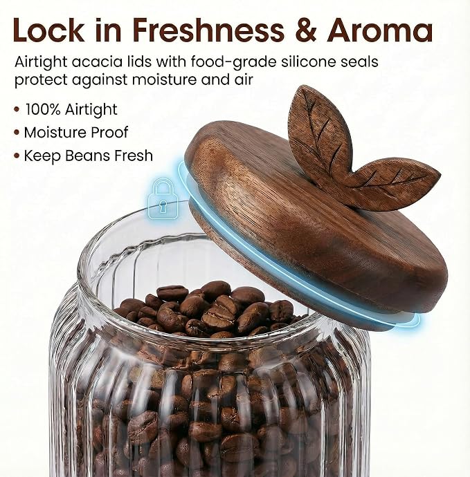 Coffee Bar Glass Canister Set of 2, Airtight Glass Storage Jars - Image 7