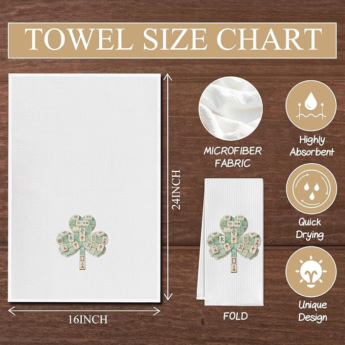 St. Patrick's Day Mahjong Shamrock Kitchen Towels, Mahjong Gifts - Image 6