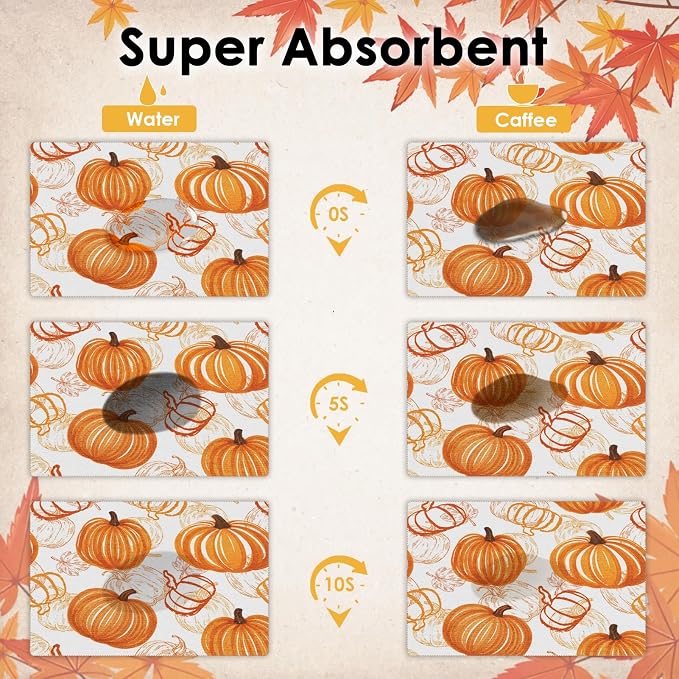 Arttown Coffee Mat for Countertops, Whimsical Pumpkin Doodles Shadows Autumn - Image 7