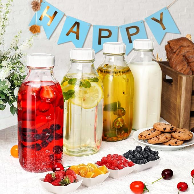 2 Pack Glass Milk Bottle with 2 Dispenser Caps, 100% Airtight Heavy Duty Screw - Image 8