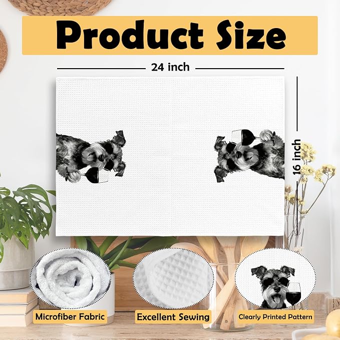 Funny Schnauzer Kitchen Towels Set of 2, Funny Dog Kitchen Accessories - Image 6