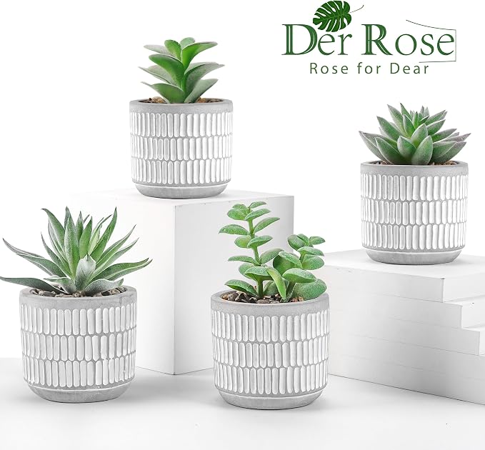 Der Rose Set of 4 Succulents Plants Artificial Fake Plants - Image 7