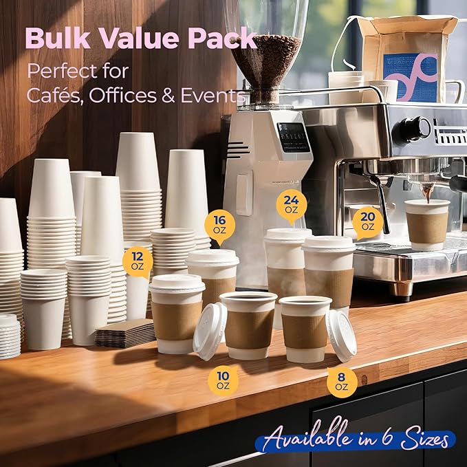 Fit Meal Prep 100 Pack 10 oz Disposable Coffee Cups - Image 7