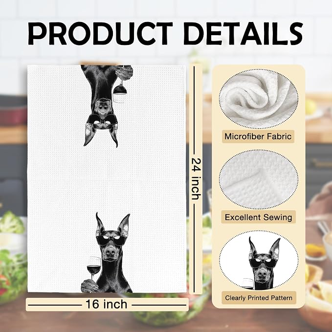 Funny Doberman Wine Kitchen Towels, Gifts - Image 6