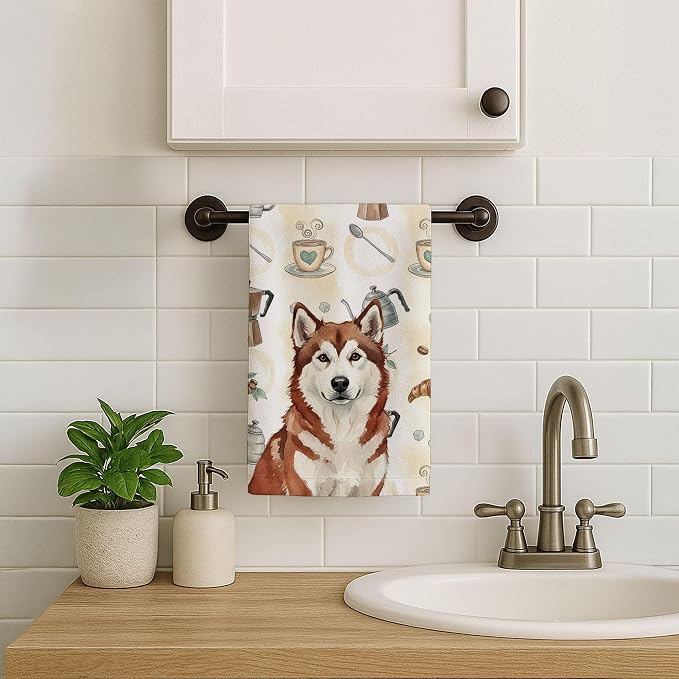 Caroline's Treasures Red and White Alaskan Malamute Coffee Bar Kitchen Towel - Image 7