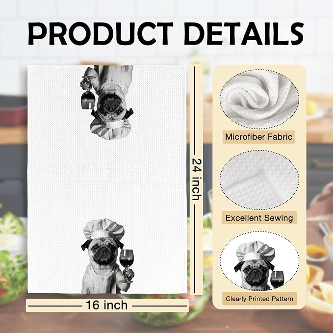 Funny Chef Pug Kitchen Towels Set of 2, Pug Dog Gifts - Image 6