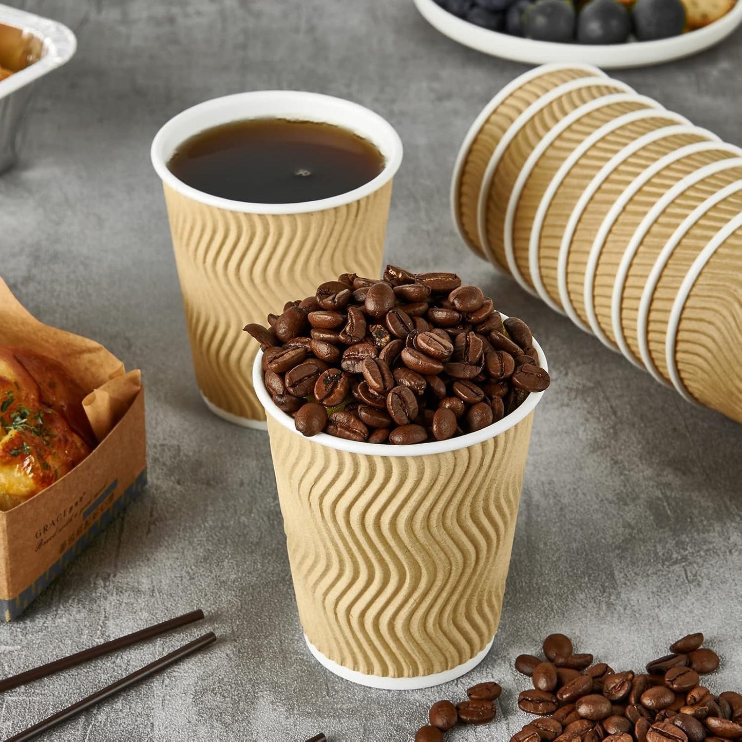8 OZ Coffee Cups, 120 Count Insulated Ripple Wall Paper Hot Coffee Cups for Hot Beverage