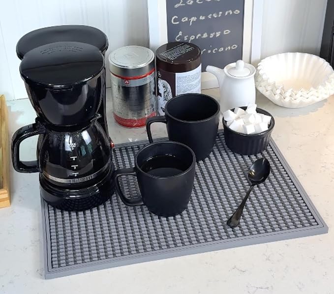 CALUVAR Gray Coffee Maker Mat for Countertop 18x12 in Silicone, Coffee Mat for - Image 6
