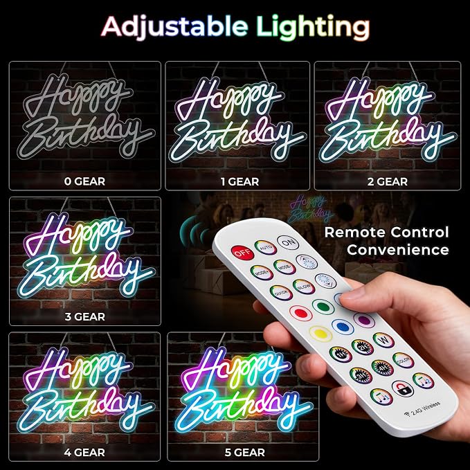 Happy Birthday Sign for Wall Decor, RGB Led Happy Birthday Neon Sign For Party - Image 7