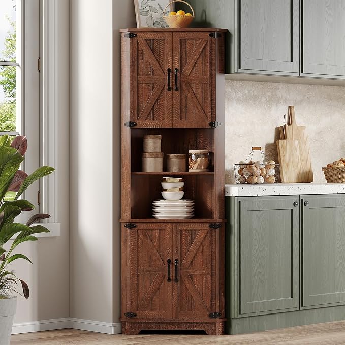 Vabches 68.9" Tall Corner Cabinet, Farmhouse Style Storage Cabinet - Image 9
