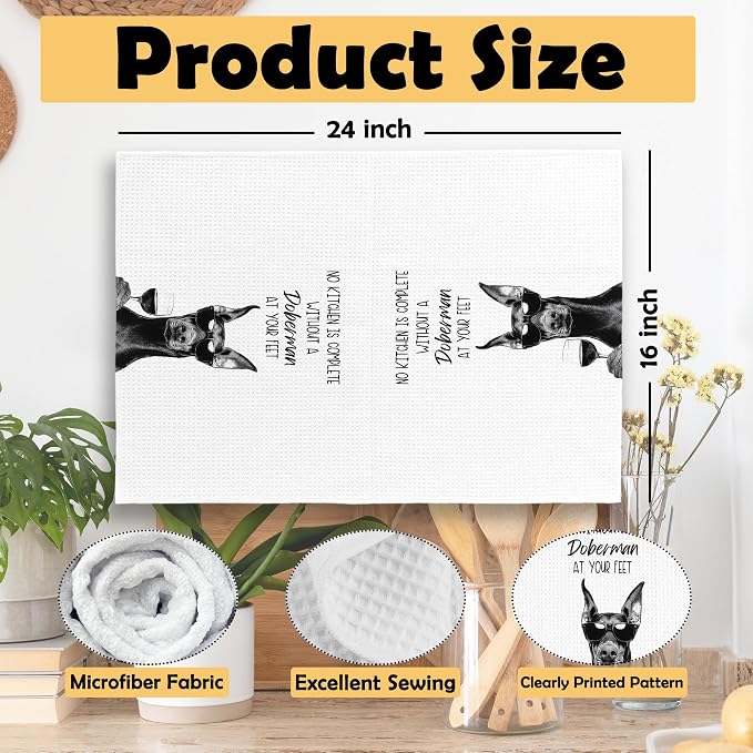 Funny Doberman Kitchen Towels Set of 2, Dog Kitchen Accessories, Coffee Station - Image 6