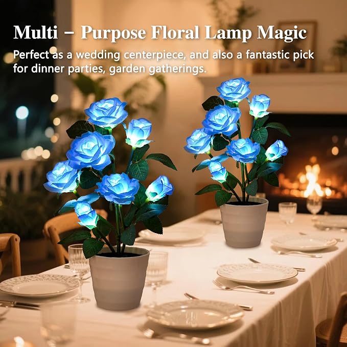 Artificial Blue Rose Flower Lamp LED Lights, Flower Table Lamp - Image 9