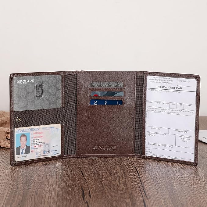 Polare Napa Leather Pilot Wallet Passport Holder RFID Blocking Tri-fold Travel - Image 9