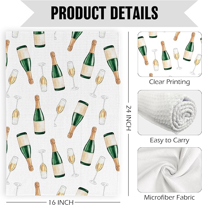 Champagne Wine Glass Kitchen Dish Towels 16x24 Inch, Champagne Accessories Decor - Image 7