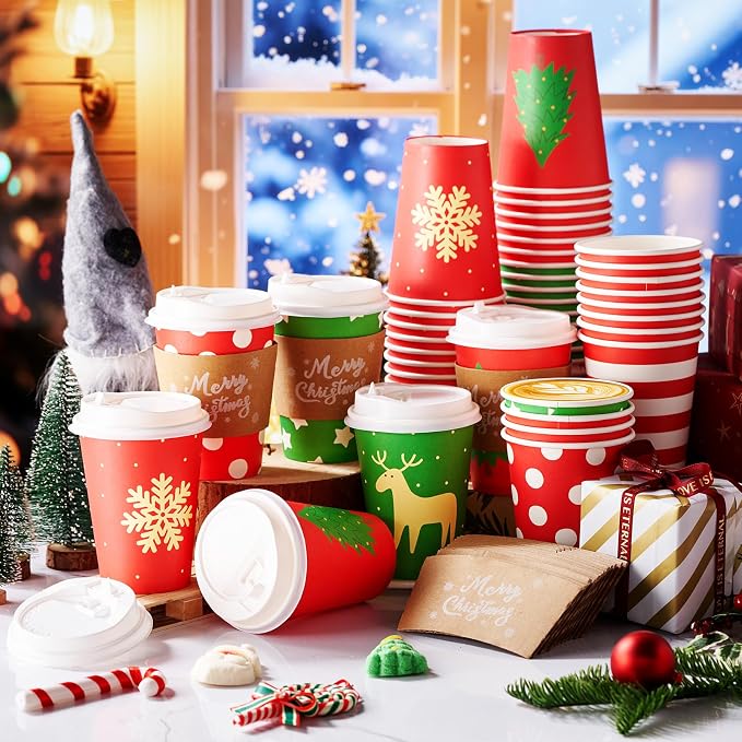 Mimorou 60 Pcs Christmas Disposable Coffee Cups - Image 6