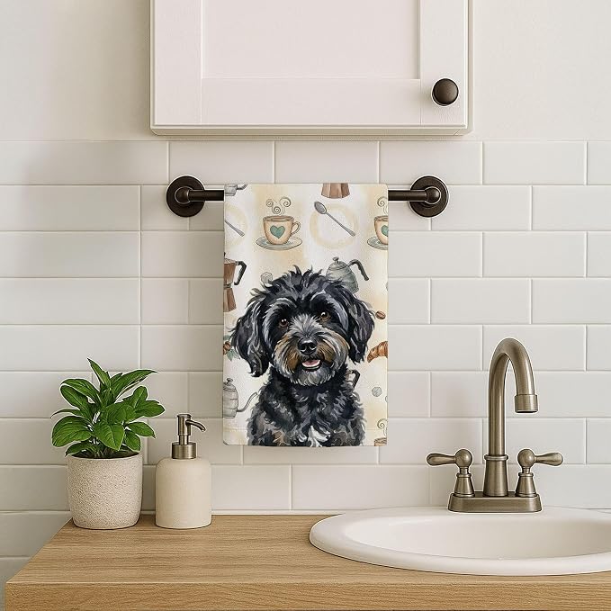 Caroline's Treasures Black Havanese Coffee Bar Kitchen Towel Velour Plush Front - Image 7