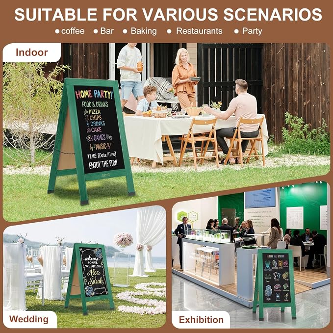 Wood Magnetic A-Frame Chalkboard Signs, Double-Sided Sidewalk Blackboard - Image 7