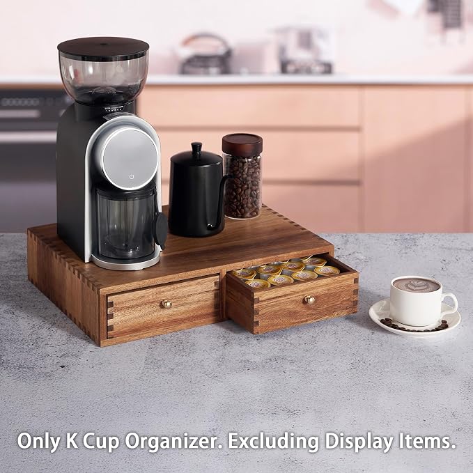SARUFO Acacia Wood K Cup Organizer Drawer, Coffee Pod and Tea Storage Box - Image 6