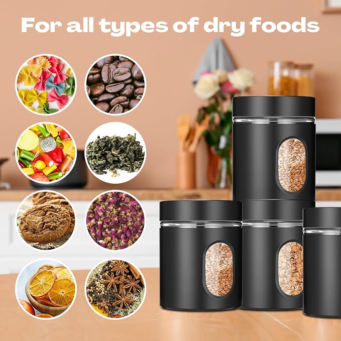 Patelai 6 Pack Kitchen Canisters Set 20 oz Airtight Stainless Steel Canister - Image 7