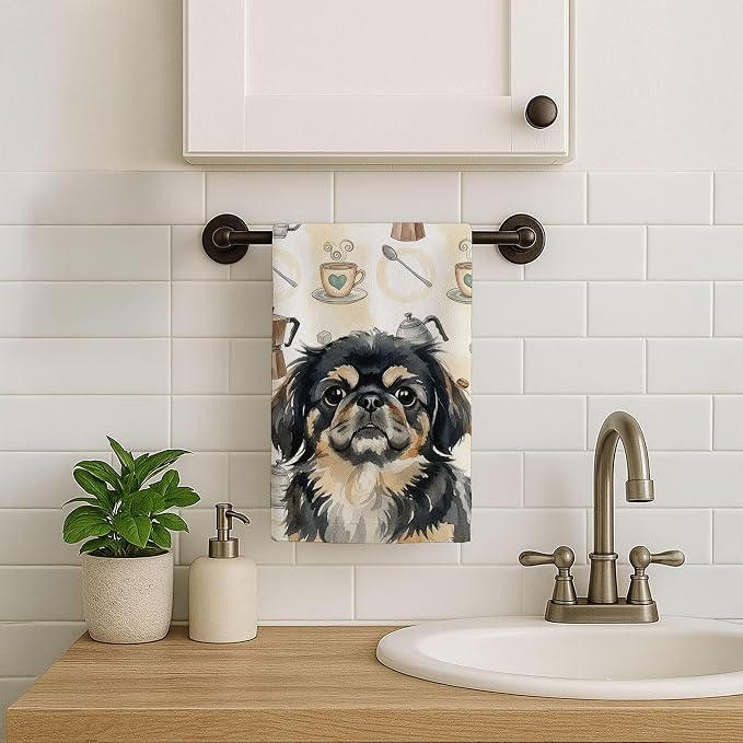 Caroline's Treasures Black and Tan Pekingese Coffee Bar Kitchen Towel Velour - Image 7