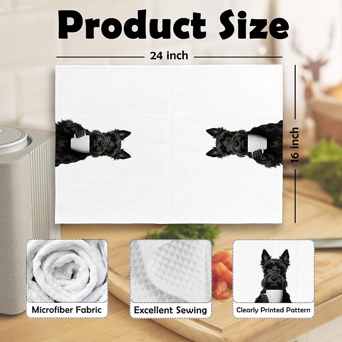 Funny Scottish Terrier Coffee Bar Kitchen Dish Towels, Scottish Terrier Gifts - Image 6
