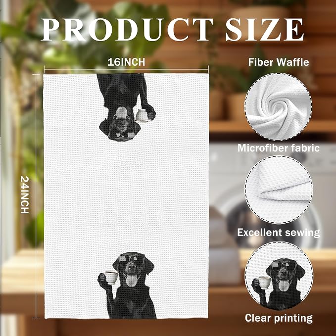 Funny Black Labrador Coffee Kitchen Towels, Cute Dog Tea Towels, Dog Lover Gifts - Image 6